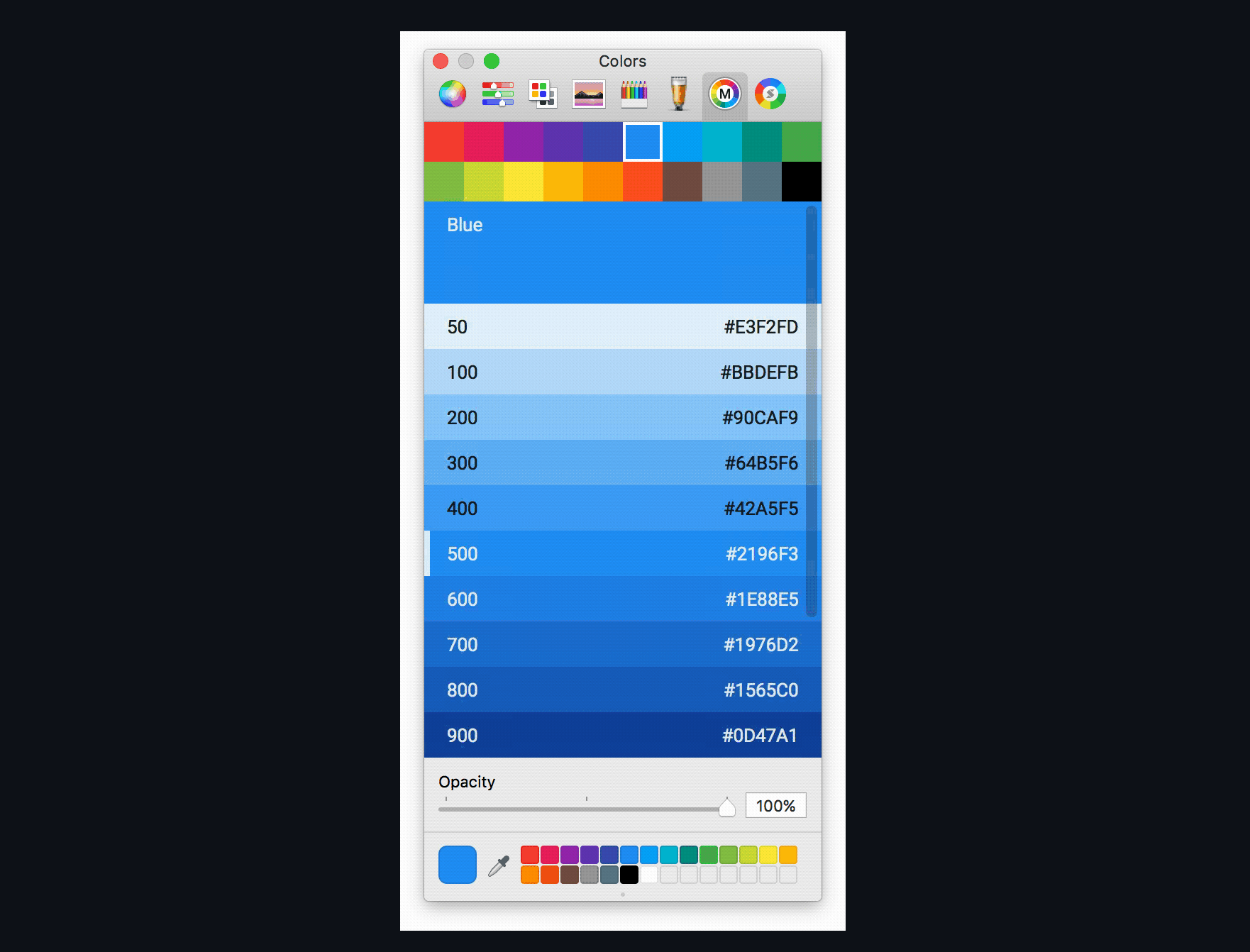 Screenshot of the system color picker with a custom tab